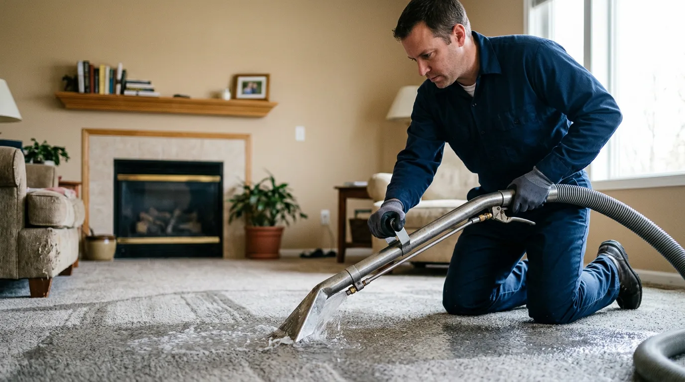 Water damage restoration technician working near Augusta, ME